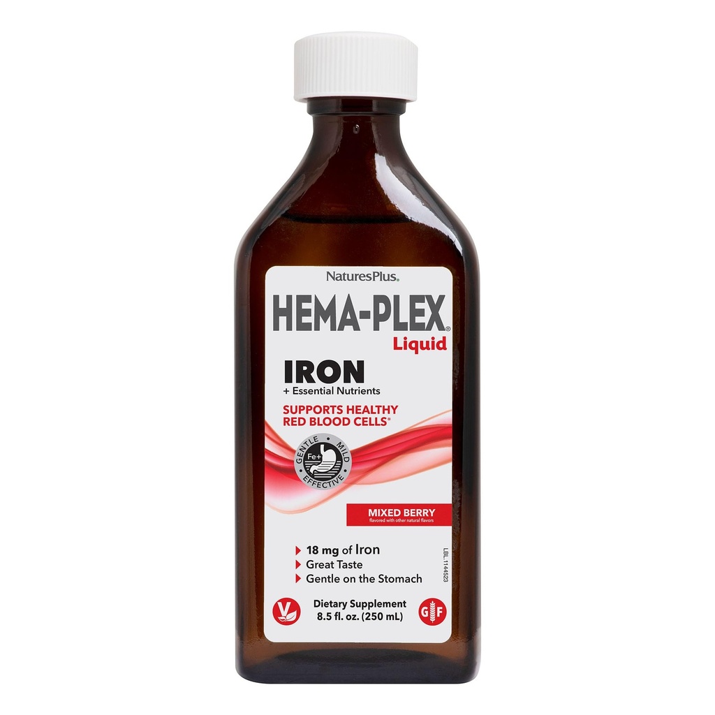 NaturesPlus Hema-Plex Liquid Iron, Mixed Berry - 8.5 oz - Iron & Essent Nutrients - Vegan, Gluten Free - 25 Μερίδες
