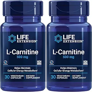 Life Extension L-Carnitine – 500 mg, Energy Supplement, Memory Supplement – Free Form Amino Acid, Nitric Oxide Support – Gluten-Free, Non-GMO, Vegetarian – Two Pack - 2 x 30 Capsules