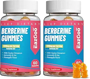 2 Συσκευασία βερβερίνη Gummies -1200mg συμπλήρωμα βερβερίνης με Κεϋλάνη Κανέλα για το μεταβολισμό και την ενεργειακή υποστήριξη, Vegan Gelatin-ελεύθερο-120 κόμης