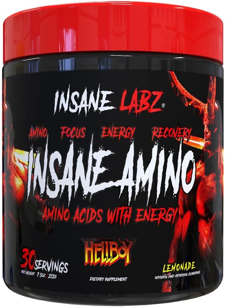 Insane Lambz Insane Amino Hellboy Edition, BCAA με ενεργειακή εστίαση αποκατάσταση μυών, Intra Processed Powder, 2 1 1 διακλαδισμένη αλυσίδα Amino Acid Powder, 30 Srvgs, Λεμονάδα