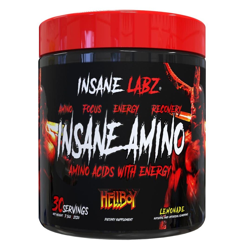 Insane Lambz Insane Amino Hellboy Edition, BCAA με ενεργειακή εστίαση αποκατάσταση μυών, Intra Processed Powder, 2 1 1 διακλαδισμένη αλυσίδα Amino Acid Powder, 30 Srvgs, Λεμονάδα