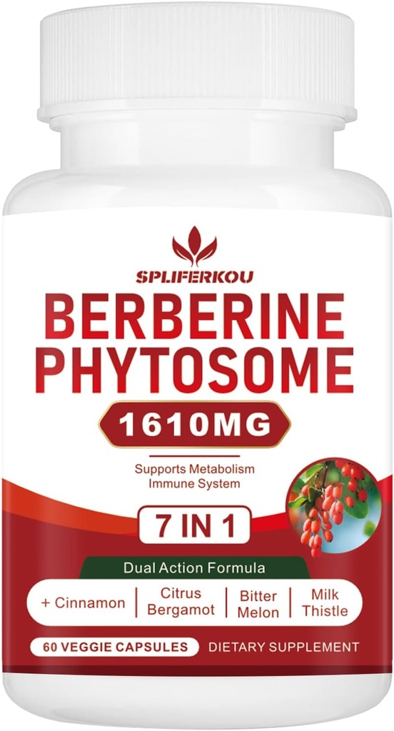 7-σε- 1 Φυτοσώματα βερβερίνης με Ceylon Cinnamon, Berberine Complex Supports Μεταβολική, ηπατική λειτουργία και ανοσοποιητικό σύστημα, Μη ΓΤΟ, Χωρίς γλουτένη - 60 κάψουλες