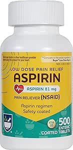 Aspirin Enteric Tablets Rite Aspirin - 81 mg Aspirin - 500 Count - Low-Dose for Panhone Relief - Safety Coated - Aspirin Regimen - Ημικρανία Ιατρική - Πόνος Relief