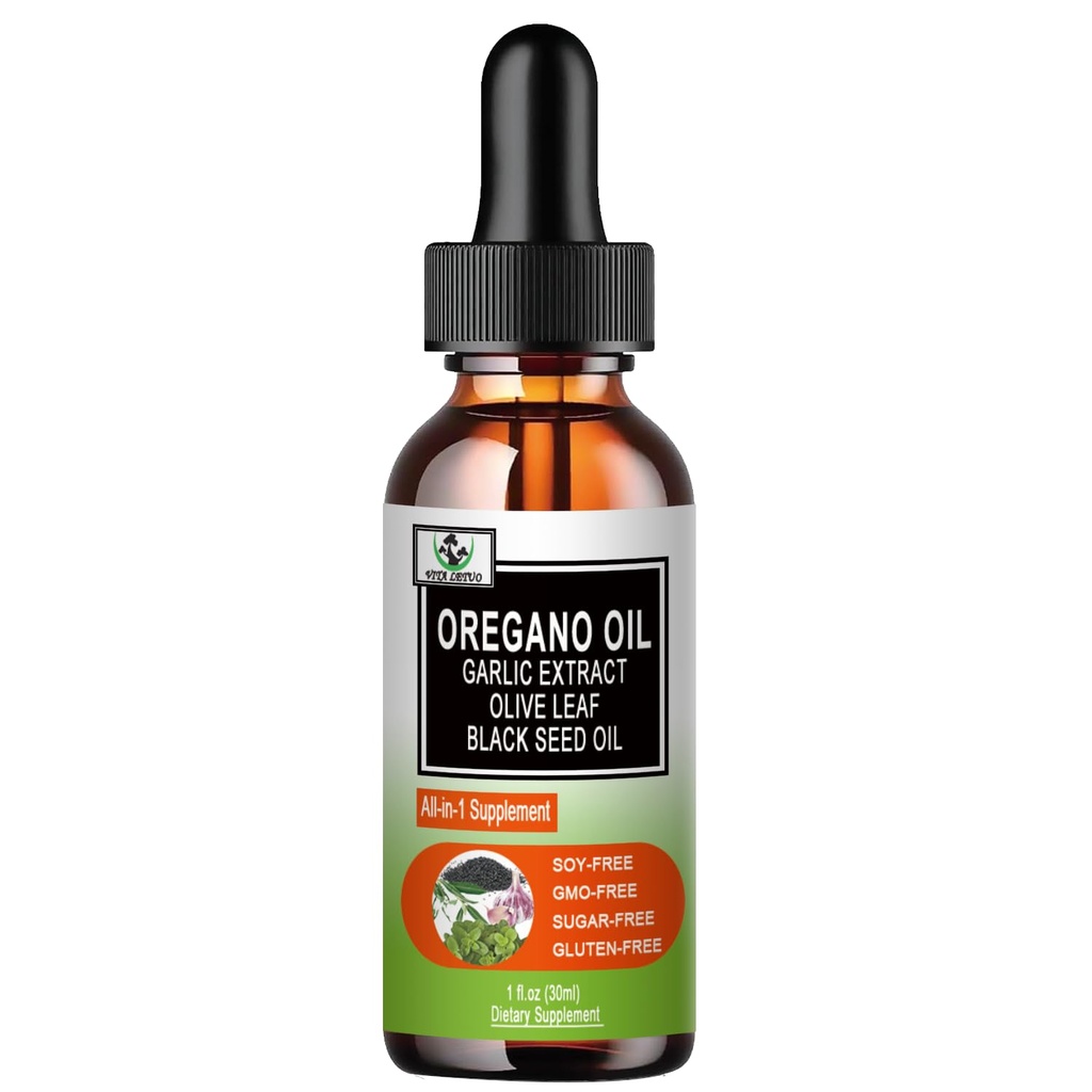 Vita letuo Organic Oil of Oregano with Black Seed Oil, Oregano Oil Liquid Drops w/Garlic Olive Leaf Elderberry for Immune,Digestive Support & Antioxidant,Seasonal Support Supplement for Women Men