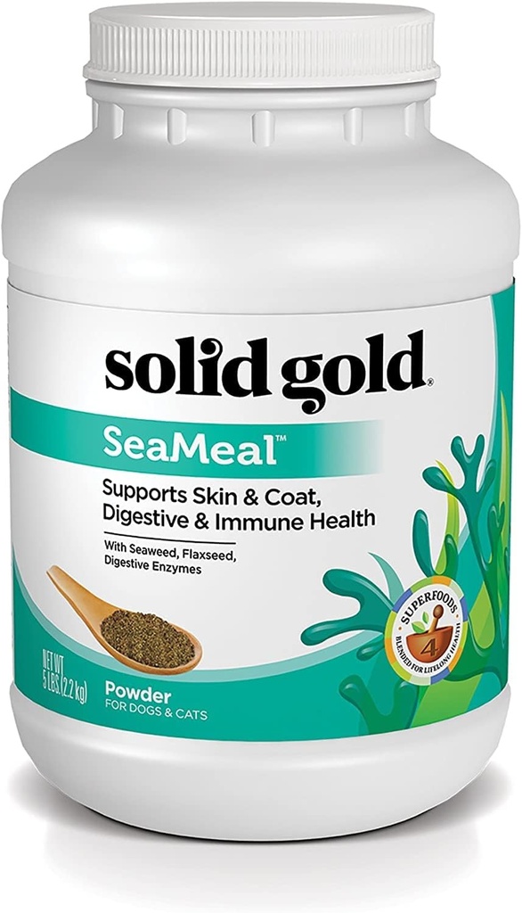 Solid Gold Cat & Dog Multivitamin Powder - Kelp Powder, Omega 3 & Vitamins for Dental, Digestive, Immune, Skin & Coat Health - Multi Vitamin for Dogs & Cats - Cat & Dog Συμπλήρωμα Πρόσθετων Τροφίμων - 5lb