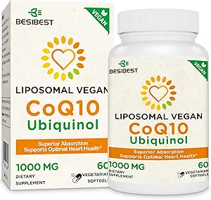 1000mg λιποσωμική CoQ10 Ubiquinol, 60 Vegan Softgels, Υψηλή απορρόφηση Ubiquinol CoQ10 συμπλήρωμα, Ενεργή Αντιοξειδωτική μορφή του συνένζυμου Q10 για την υγεία της καρδιάς & την παραγωγή ενέργειας