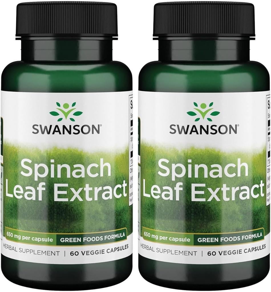 Swanson Spinach Leaf Extract - Βότανο συμπλήρωμα Προώθηση της συνολικής υγείας - Πράσινα τρόφιμα Φόρμουλα w/Beneificial Thylakoids & Chlorophyl - (60 Veggie Κάψουλες, 650mg Κάθε) (2 Pack)