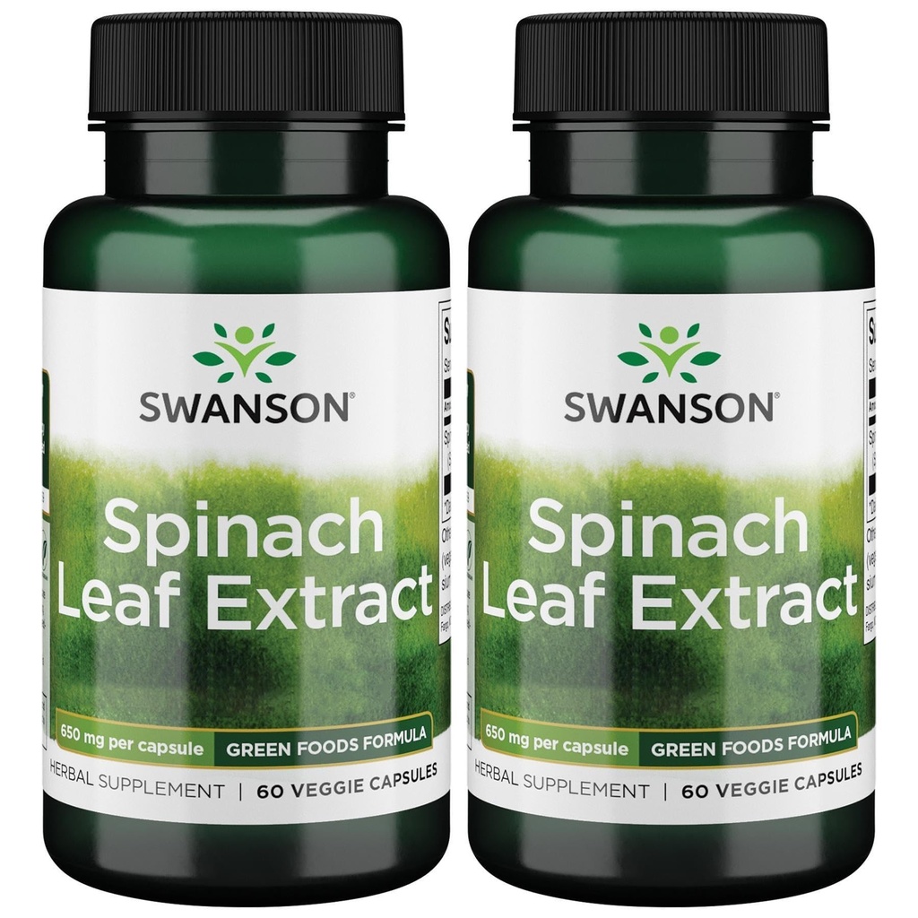 Swanson Spinach Leaf Extract - Herbal Supplement Promoting Overall Health - Green Foods Formula w/Beneficial Thylakoids & Chlorophyll - (60 Veggie Capsules, 650mg Each) (2 Pack)