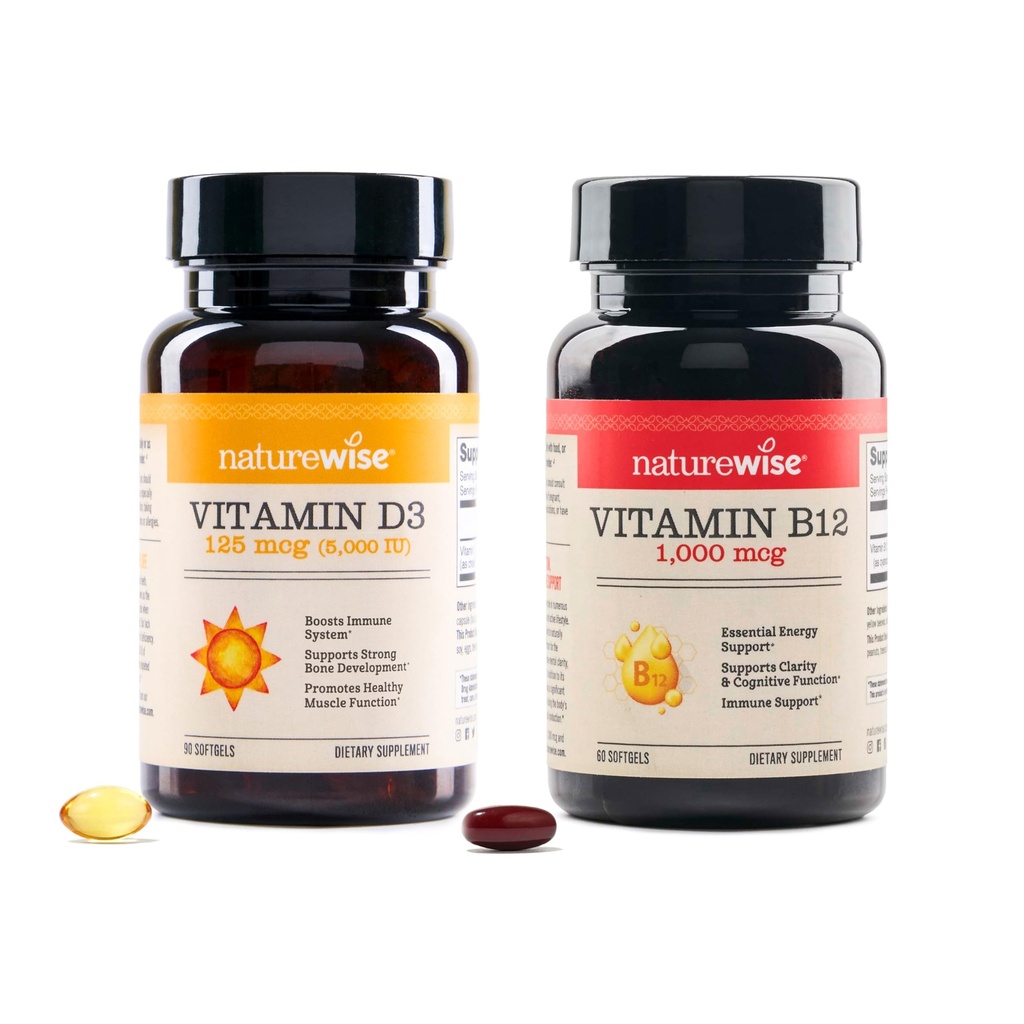 NatureWise Vitamin D3 5000iu, B12 1000mcg Ψυχική Καθαρότητα Ενέργεια Υποστήριξη Ανοσολογική Υγεία Μη Γλουτένη Χωρίς Ελαιόλαδο Softgels
