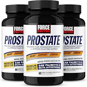 FORCE FACTOR Prostate, 3-πακέτο, πριονισμένο Palmetto και Βήτα συμπλήρωμα σιτοστερόλης για τους άνδρες, Prostate υποστήριξη υγείας, υποστήριξη μεγέθους, ουρική ανακούφιση, έλεγχος της ουροδόχου κύστης, μείωση της νυχτερινής ούρησης, 180 Softgels
