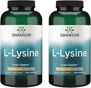 Swanson Free Form L-Lysine - Φυσικό συμπλήρωμα για την προώθηση του στρες Υποστήριξη & Νευρικό σύστημα Υγεία - Μπορεί να προωθήσει την ήρεμη διάθεση & χαλάρωση - (300 κάψουλες, 500mg έκαστο) 2 συσκευασία