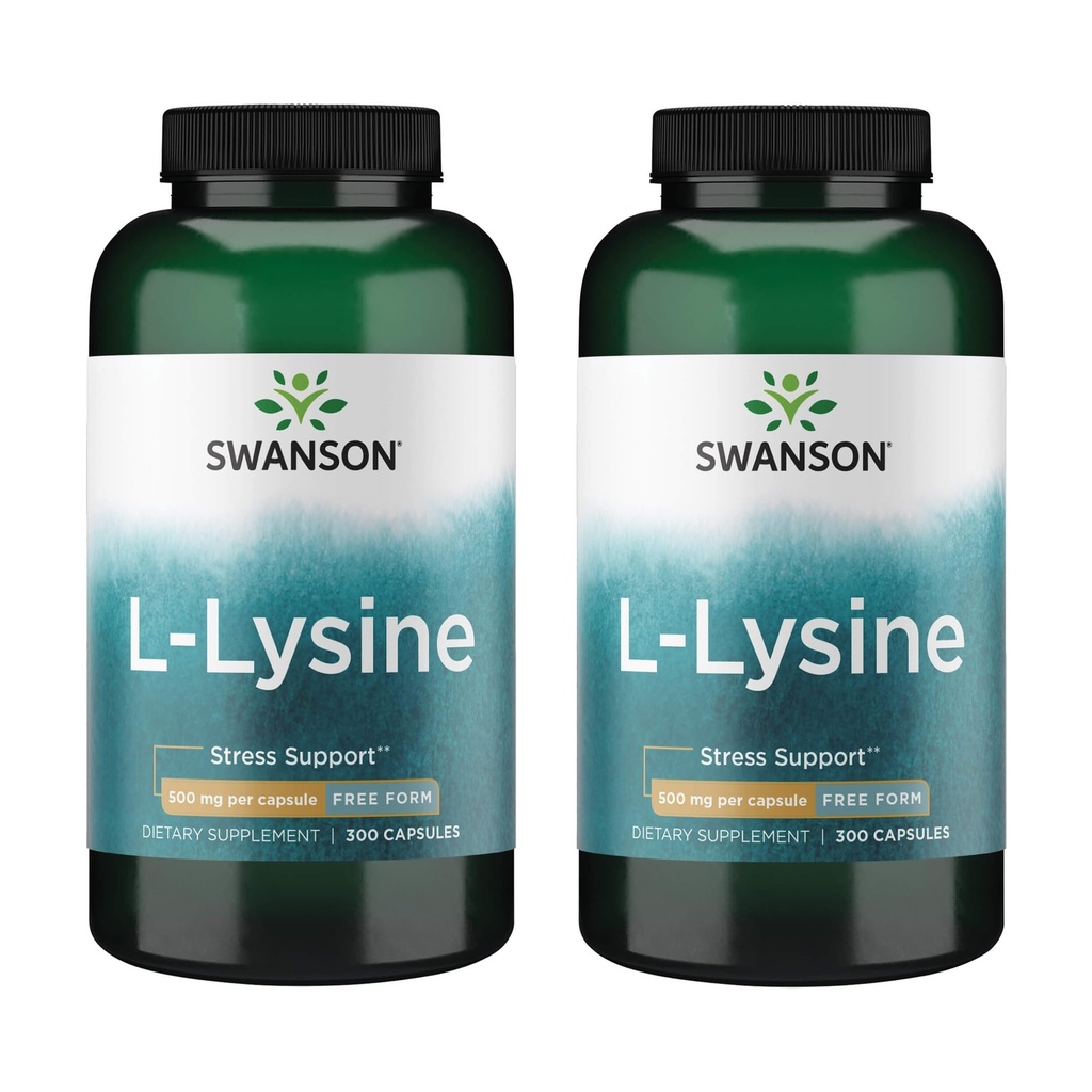 Swanson Free Form L-Lysine - Φυσικό συμπλήρωμα για την προώθηση του στρες Υποστήριξη & Νευρικό σύστημα Υγεία - Μπορεί να προωθήσει την ήρεμη διάθεση & χαλάρωση - (300 κάψουλες, 500mg έκαστο) 2 συσκευασία