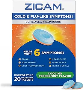 Zicam Ψυχρό & γρίππη Συμπτώματα με Echinacea και Sambucus, Ομοιοπαθητικά, Ψευδάργυρος, Ψύξη γεύση μέντας, Βοηθά με κρύα συμπτώματα, 20 δισκία