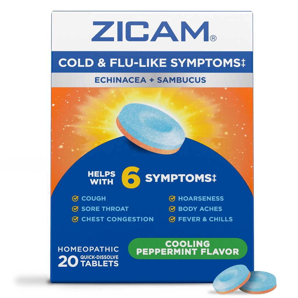 Zicam Ψυχρό & γρίππη Συμπτώματα με Echinacea και Sambucus, Ομοιοπαθητικά, Ψευδάργυρος, Ψύξη γεύση μέντας, Βοηθά με κρύα συμπτώματα, 20 δισκία