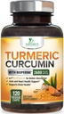 Turmeric Curcumin Supplement 2600mg - 95% Κουρκουμινοειδή με Βιολογικό Turmeric & BioPerine Black Pepper Extract για Καλύτερη Απορρόφηση, Natural Vegan Joint Support, Non-GMO, Εμφιαλωμένο στις ΗΠΑ - 120 Κάψουλες