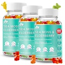 BIO VITALICA Sea Moss Gummies Elderberry BioVitalica - Βιταμίνη C D + Ψευδάργυρος - Irish Seamoss Vegan Gummy με Sea Moss Gel & Powder για Ασυλία, Detox - για Ενήλικες και Παιδιά (3Packs)