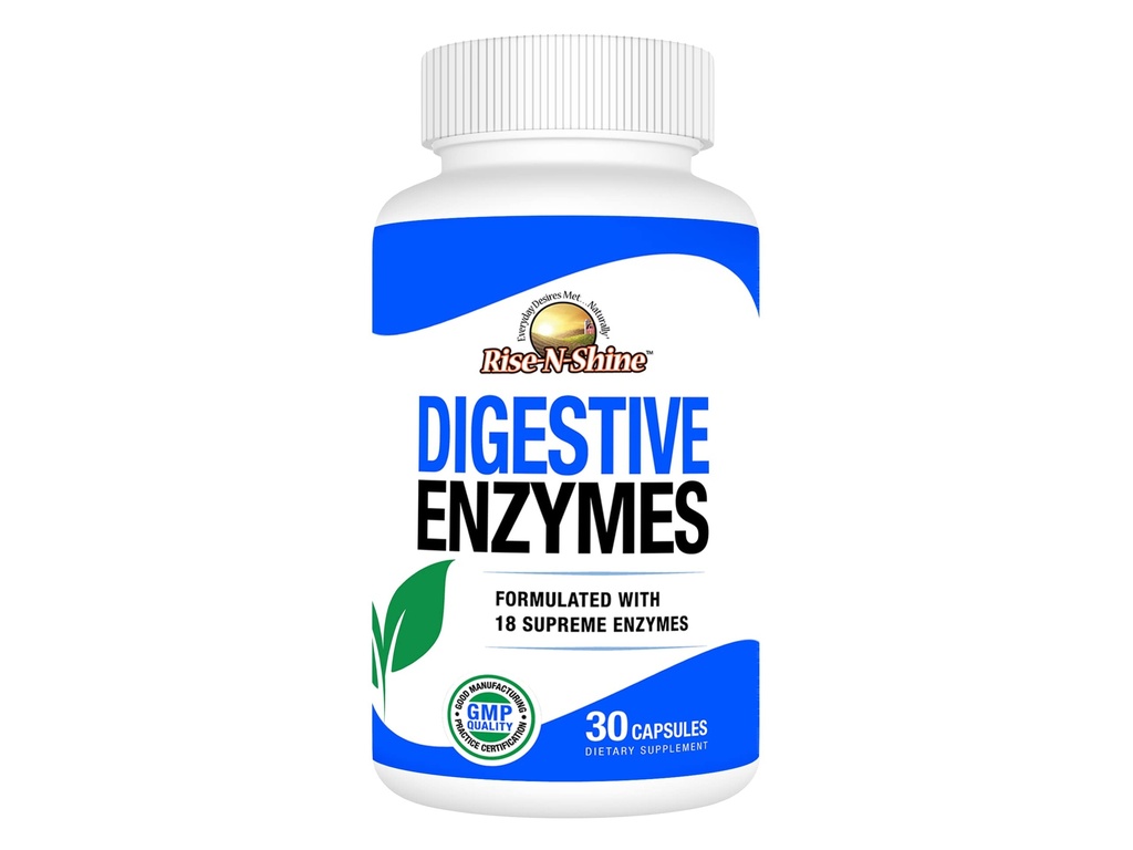Rise-N-Shine Digestive Ένζυμα με προβιοτικά, Bromelain, Lipase, Papain, Lactase & More - Συμπλήρωμα Υγείας για γυναίκες & άνδρες - 30 κάψουλες