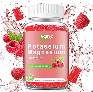 Potassium Magnesium Gummies for Adult Kids High Absorption Leg Cramps & Muscle Health Immune Health Raspberry Magnesium Gummies Chewable Gummy Supplement Vegan Non-GMO