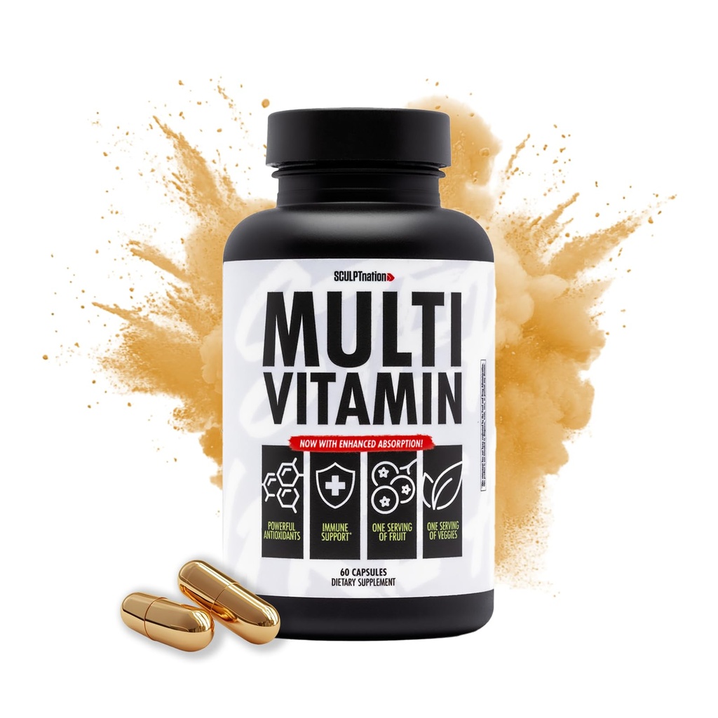 Sculpt Nation by V Shred Multivitamin - Καθημερινή Πολυβιταμίνη για γυναίκες και άνδρες με ψευδάργυρο, βιταμίνη C, και χαλκό, Διατροφική Υποστήριξη με μία υπηρεσία φρούτων και λαχανικών - 60 κάψουλες