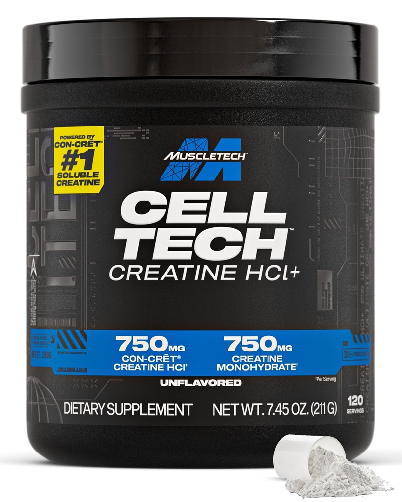 MuscleTech Cell-Tech Creactor Creatine HCl Powder, Post Workout Muscle Builder for Men & Women, Creatine Hydrochloride + Free-Acid, Unflavored (120 Servings), 7.45 oz