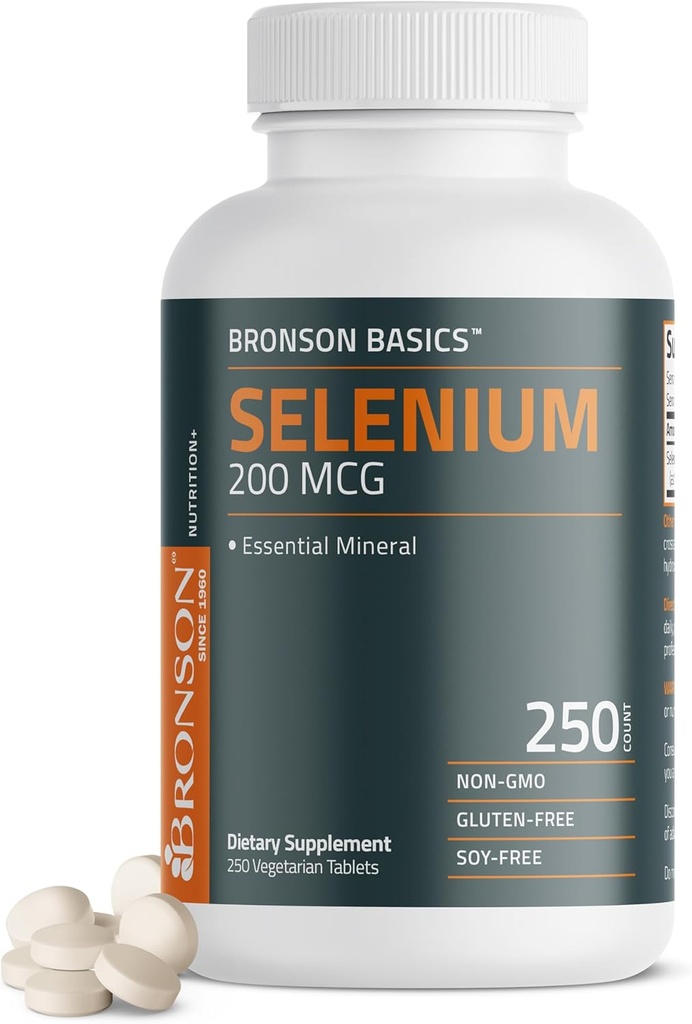 Bronson Selenium 200 mcg Ανοσοποιητικό & Αντιοξειδωτικό Υποστήριξη Βασικό Ορυκτό, 250 χορτοφαγικά δισκία