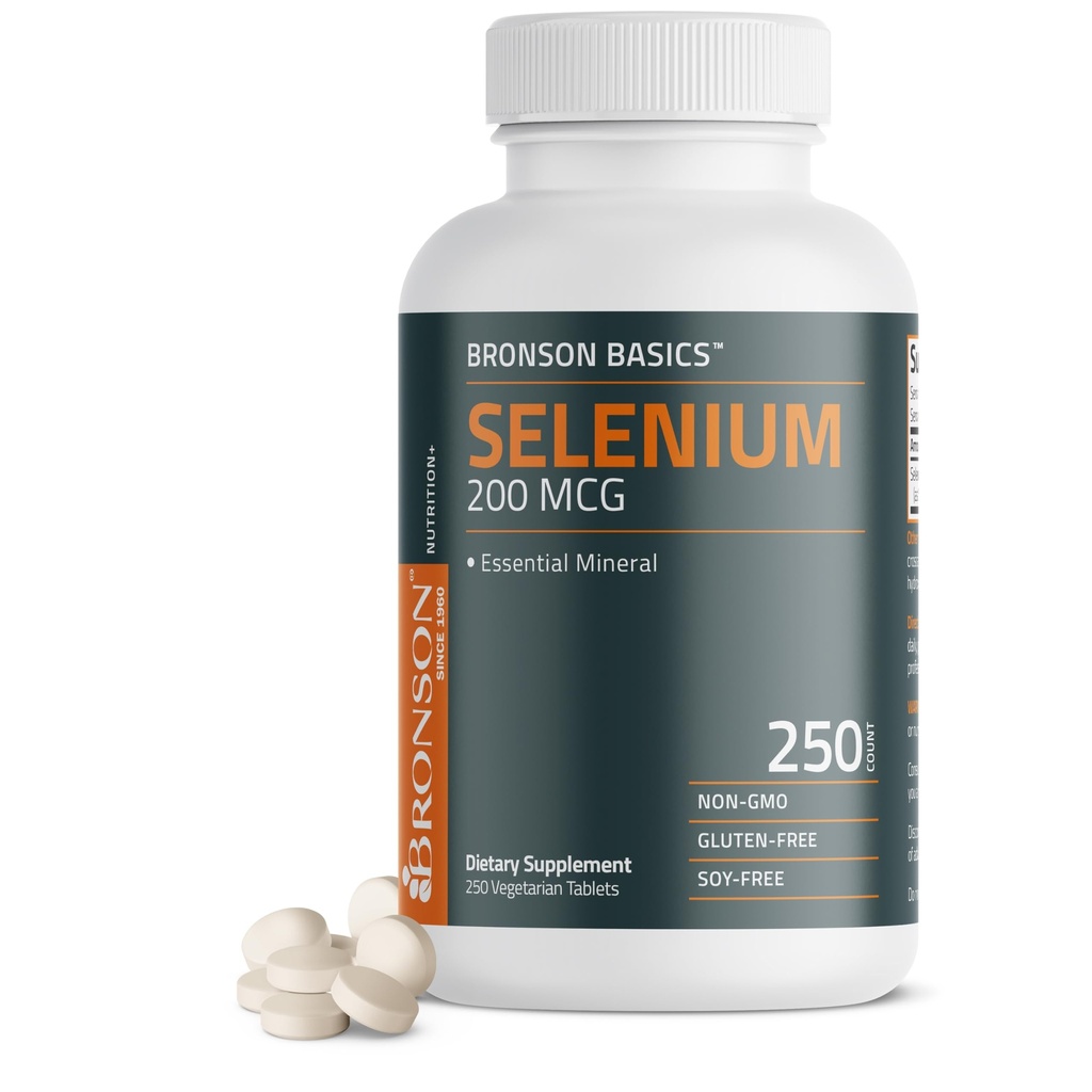 Bronson Selenium 200 mcg Ανοσοποιητικό & Αντιοξειδωτικό Υποστήριξη Βασικό Ορυκτό, 250 χορτοφαγικά δισκία