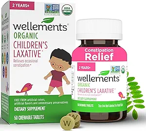 Wellements Organic Children's Laxatives for Constipation (50 Chewable Tablets) 