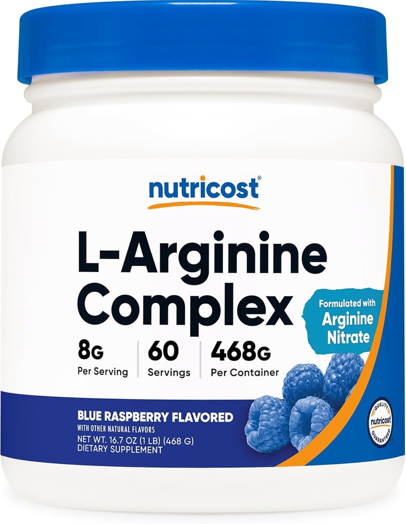 Nutricost L-Arginine Complex (Blue Raspberry, 60 σέρβις) - Χωρίς γλουτένη, μη ΓΤΟ