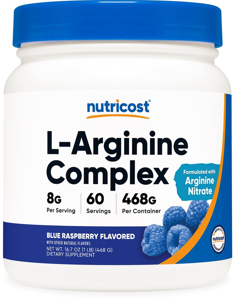Nutricost L-Arginine Complex (Blue Raspberry, 60 σέρβις) - Χωρίς γλουτένη, μη ΓΤΟ