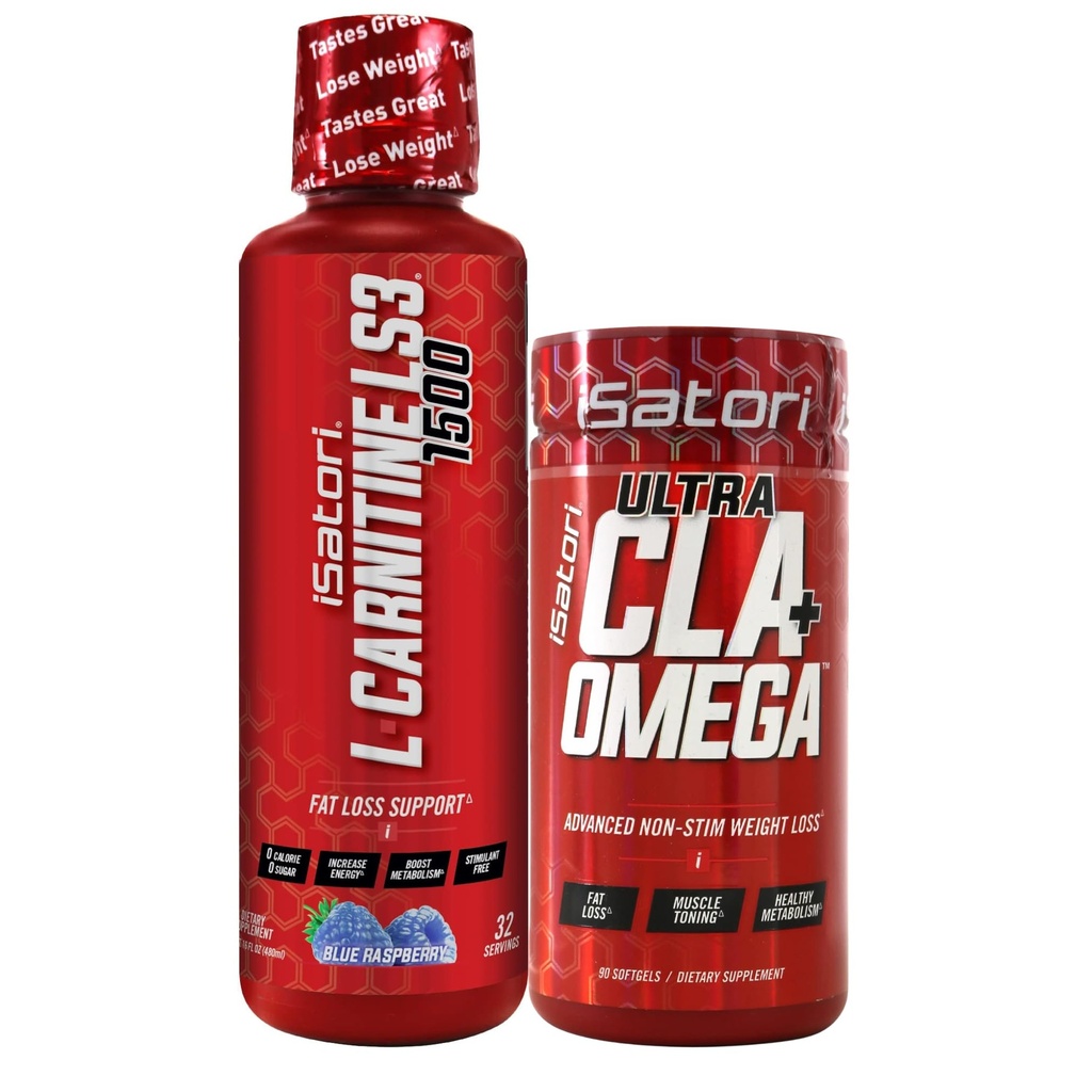 iSatori L-Καρνιτίνη LS3 Μπλε Βατόμουρο 1500mg (32 μερίδες) Ultra CLA (90 Softgels), Υγρή L-Καρνιτίνη με Acetyl, Omega 3 6 9 Λάδι Αφράτου