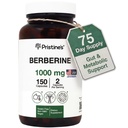 PRISTINE'S Berberine 1000 MG Supplement Capsules - 75 Day Supply 150 Capsules - Heart, & Immunity Health Support Antioxidant - Digestive Tract & Healthy Gut Flora Support Glass Bottle