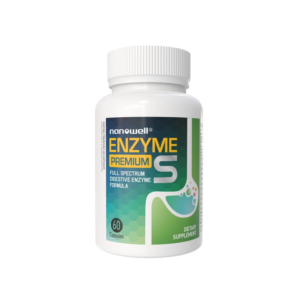 NANOWELL Enzyme Premium S - Digestive Health Multi-Enzyme Supplement with 10 Enzymes, συμπεριλαμβανομένων Bromelain και Papain - 60 Κάψουλες, 60-Day Supply