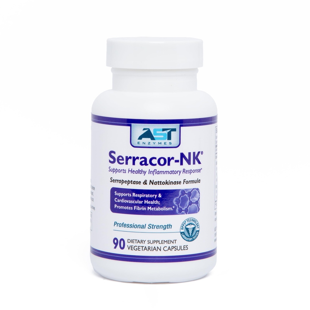 AST Enzymes Serracor-NK – Proteolytic Systemic Enzyme Formula – Περιέχει Οξινο- Επαναληπτική Serrapeptase και Οξινο- Resistant Nattokinase – 90 Κυψέλες χορτοφάγων