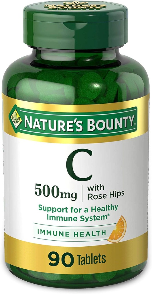 Nature's Bounty Vitamin C, Υποστήριξη για ένα υγιές ανοσοποιητικό σύστημα, 500 mg Βιταμίνη C με Rosehips, 90 Μασώμενα δισκία