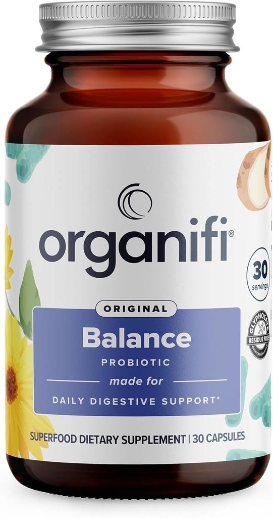 Organifi Balance Probiotics for Digestive Health - 5 Ανθεκτικά στελέχη, 30 κάψουλες Vegan