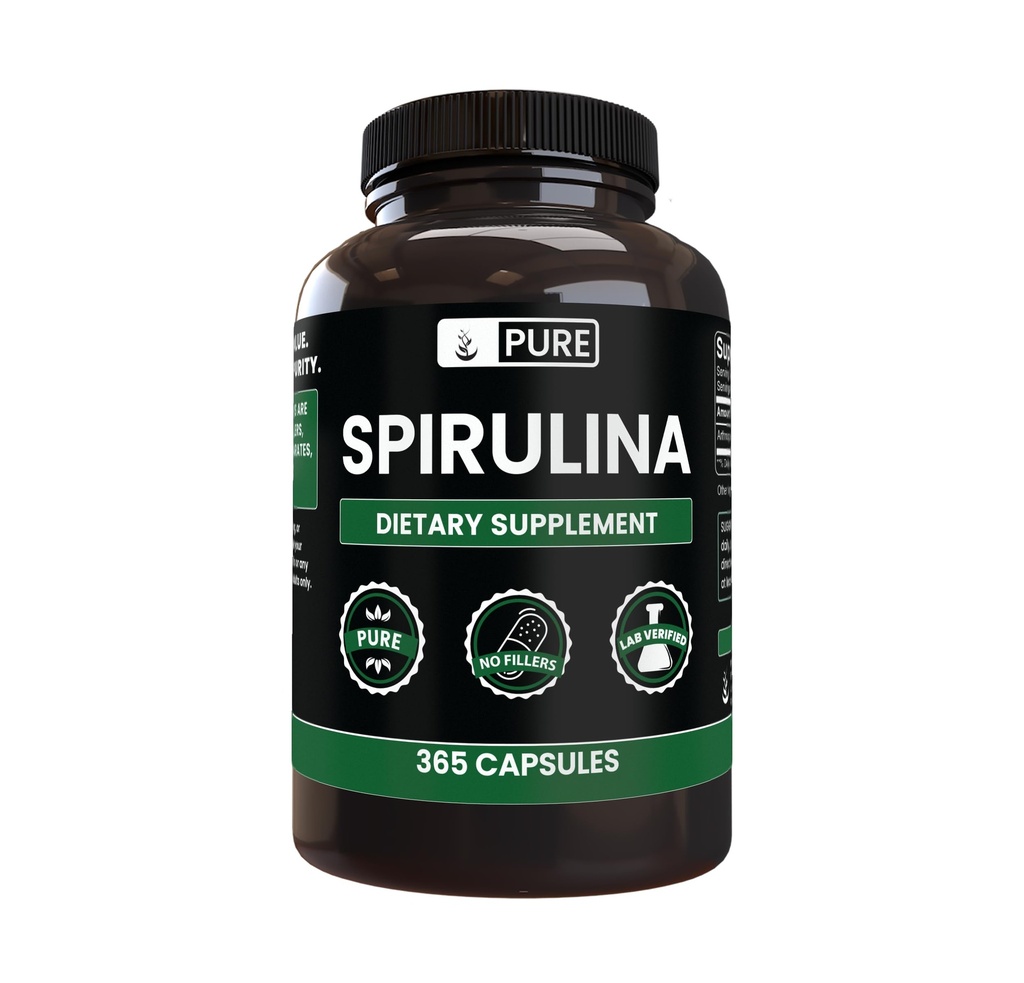 Αμιγώς πρωτότυπα συστατικά Spirulina (365 κάψουλες) Δεν Μαγνήσιο ή Ρύζι Fillers, Πάντα Αγνή, Εργαστήριο Επαληθευμένο