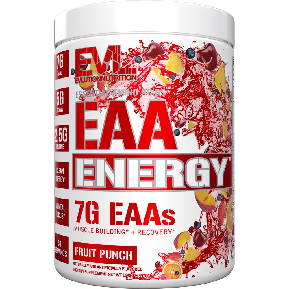 EAAs Amino Acids Powder - Energizing EAA Essential Amino Acids Pre & Post Workout Powder for Muscle Building Energy and Recovery Support with 7g per Serving plus 5g BCAAs (Fruit Punch, 30 Servings)
