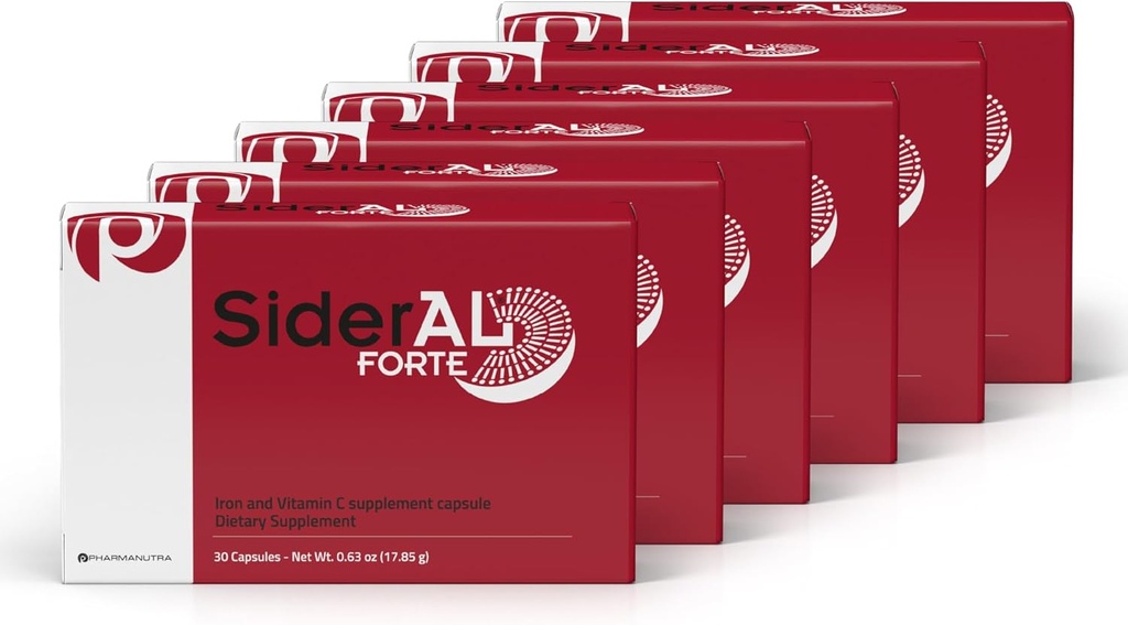 SiderAL Forte Iron Supplement and Vitamin C for Women and Men - Premium Supplement for Deciency and Anemia Support - Υψηλή Απορρόφηση - Απαλό στο στομάχι - Μη-Συντηρώντας - 180 Caps