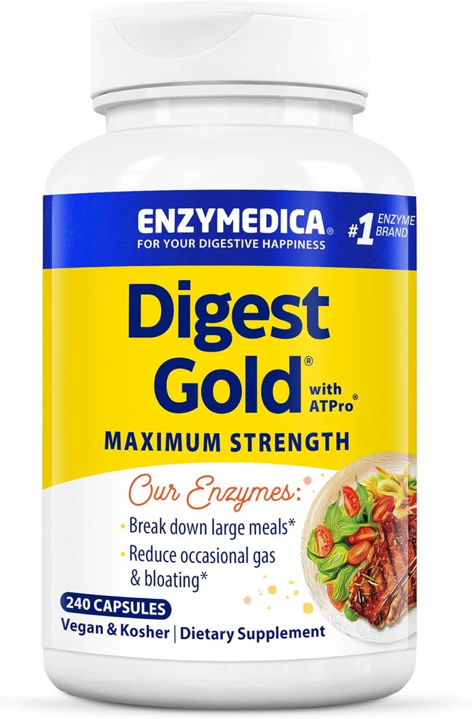 Enzymedica Digest Gold + ATPro, Μέγιστη δύναμη Digestive Ένζυμα, Βοηθά Digest Μεγάλα Γεύματα, για Αέριο και Bloating, 240 κάψουλες