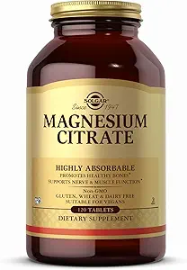 Solgar Magnesium Citrate - 120 δισκία - Υποστηρίζει νευρική & μυϊκή λειτουργία - Πολύ απορροφήσιμο - μη ΓΤΟ, Vegan, χωρίς γλουτένη, Kosher - 60 εξυπηρετεί