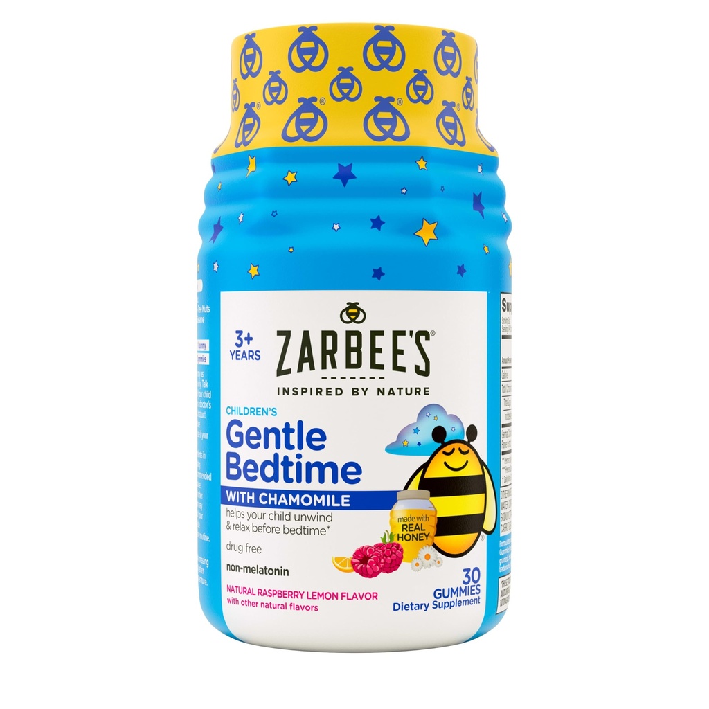 Gummys απαλό κρεβάτι του Zarbee για τα παιδιά - Melatonin-free ανάμειξη του φυσικού μελιού, βατόμουρο λεμόνι, και χαμομήλι βοηθά τα παιδιά να χαλαρώσετε και να χαλαρώσετε για τον ύπνο, 30ct