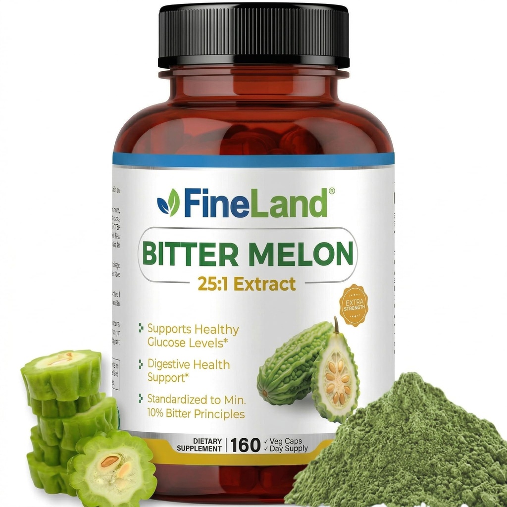 FineLand Bitter Melon 25:1 Extract 12.500mg Strength, 10% Bitter Principles, 160 Vegan Caps, Supports Digestive Health, Standardized and Concented 25X Extract, Non-GMO Made in USA