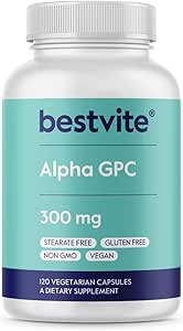 BESTVITE Alpha GPC Choline 600mg Per Serving (120 Veggie Capsules) - No Stearates - Vegan - Non GMO - Gluten Free
