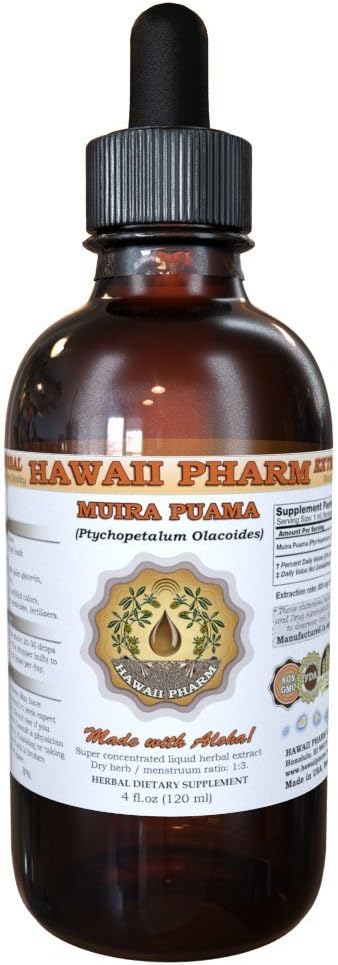 HawaiiPharm Muira Puama Liquid Extract, Organic Muira Puama (Ptychopetalum Olacoides) Tincture Supplement 2 oz