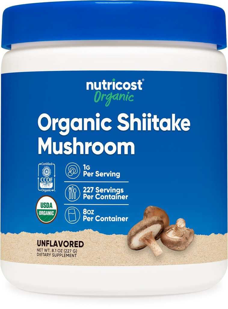 Nutricost Organic Shiitake Mushroom Powder 8oz - 100% Organic Certified, Χωρίς γλουτένη, Μη ΓΤΟ