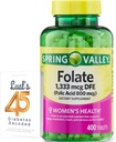Folate 1,333 mcg. Spring Valley Folate Dietary Supplement, 1,333 mcg DFE, 400 Count, Folate Supplement for Women Kύηση, Folic Acid 800 Bundle with Luall's 45 Διαβήτης Αποκωδικοποιημένος