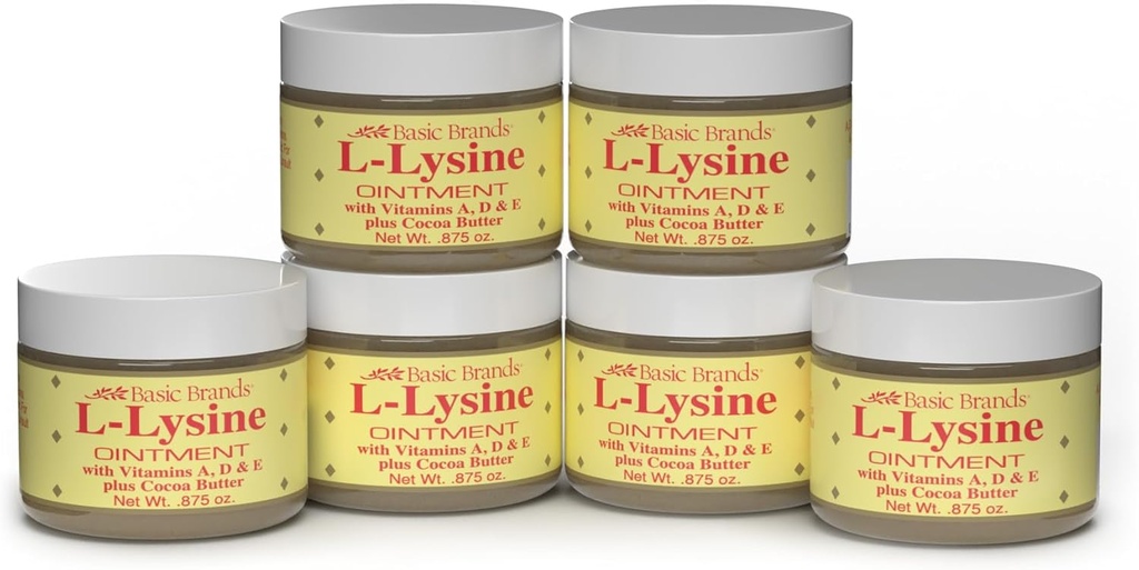 Basic Brands - L-Lysine Ointment - 0.875 oz - Lysine Ψυχρή θεραπεία και ανακούφιση από blister - Καταπραΰνει τα χείλη και το ξηρό δέρμα - 6-Pack