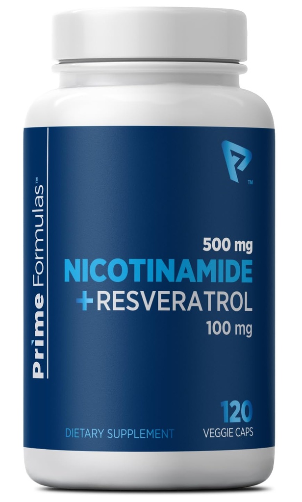 Νικοτιναμίδη 500 mg με Resσβερατρόλη 100 mg 120 Κάψουλες Veggie - Μη ΓΤΟ Βιταμίνη Β3, Υποστηρίζει τη Μεταβολική Υγεία, NAD+, Δερματικά κύτταρα & Μιτοχονδριακή Παραγωγή Ενέργειας. Κατασκευασμένο στις ΗΠΑ για άνδρες και γυναίκες