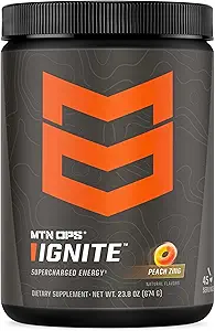 MTN OPS Ignite Energy Drink Powder, Gluten Free Nootropic Supplement Drink Mix, L Arginine, L Citrulline, Caffeine & Nootropic Sugar Free Drink Mix, 45 Servings, Peach Zing