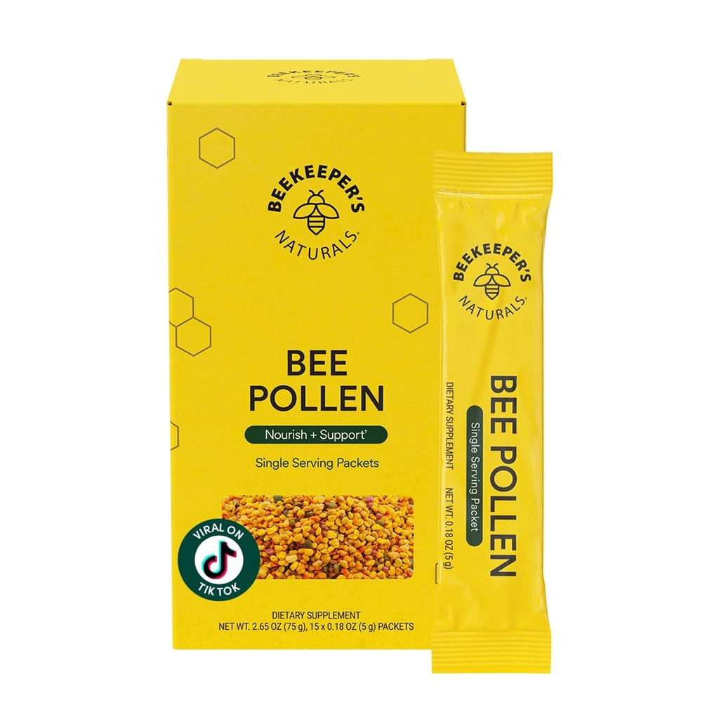 Beekeeper's Naturals - 100% Raw Bee Pollen Stick Packs, Φυσικά Διατηρημένα Ένζυμα, Πηγή Βιταμίνης Β, Ορυκτά, Αμινοξέα & Πρωτεΐνη - Παλαιό & Κετοφιλικό, Χωρίς Γλουτένη (15ct)